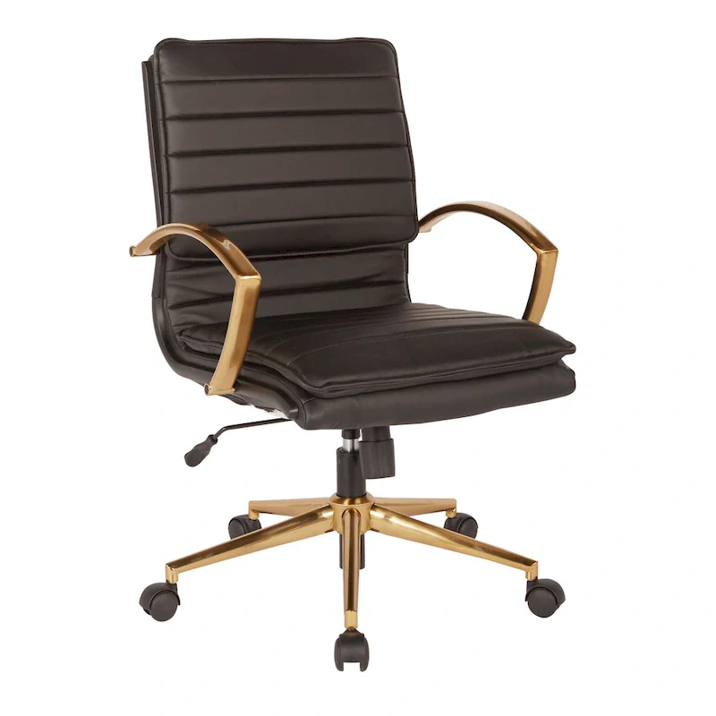 Mid-Back Faux Leather Office Chair with Gold Base