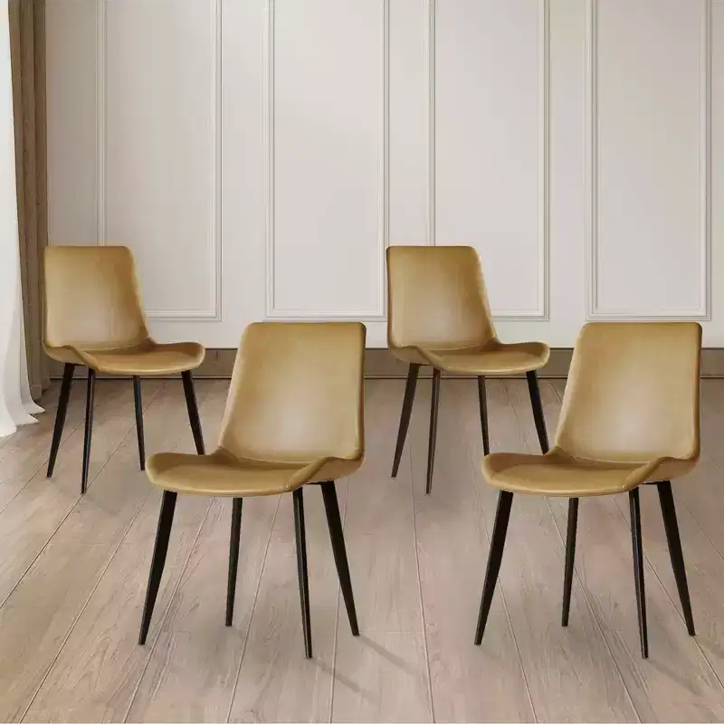 MAYEERTY Set of 4 Modern Dining Chairs, Brown PU Leather Seat Black Carbon Steel Legs, Home Restaurant Conference Room