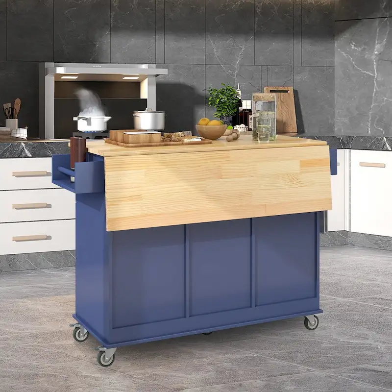 Kitchen Island Cart with Solid Wood Top and Locking Wheels