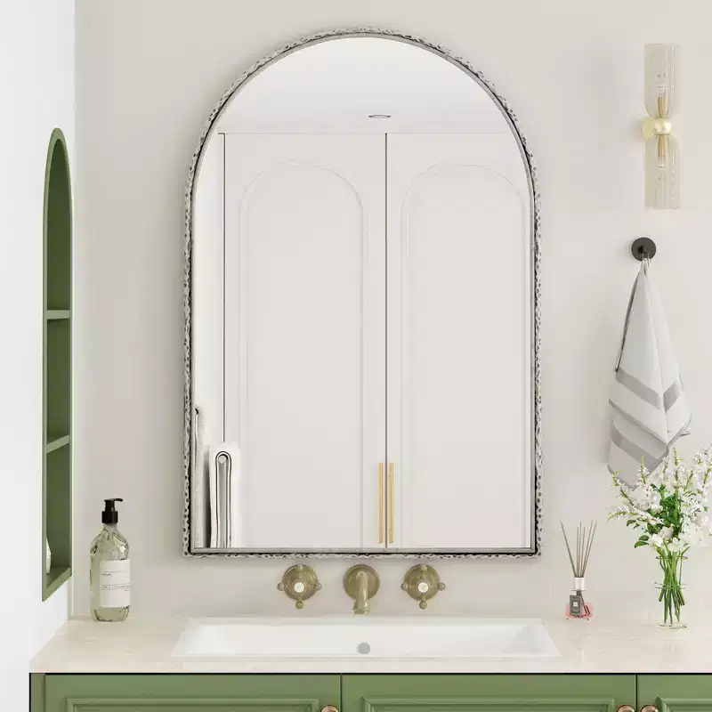 Okak 36X24IN Vintage Arched Mirror with Metal Frame, Aged Effect Bathroom Mirror, Wall Mirror for Bathroom, Entryway, Bedroom