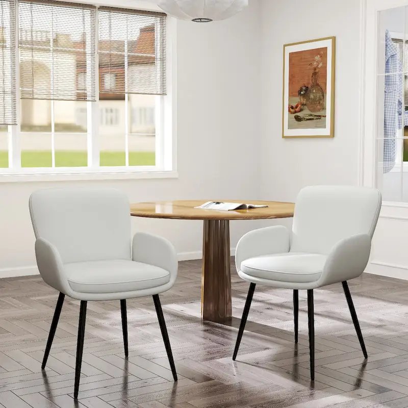 Set of 2 Cat-Scratch Resistant Dining Chairs with Gold Metal Legs