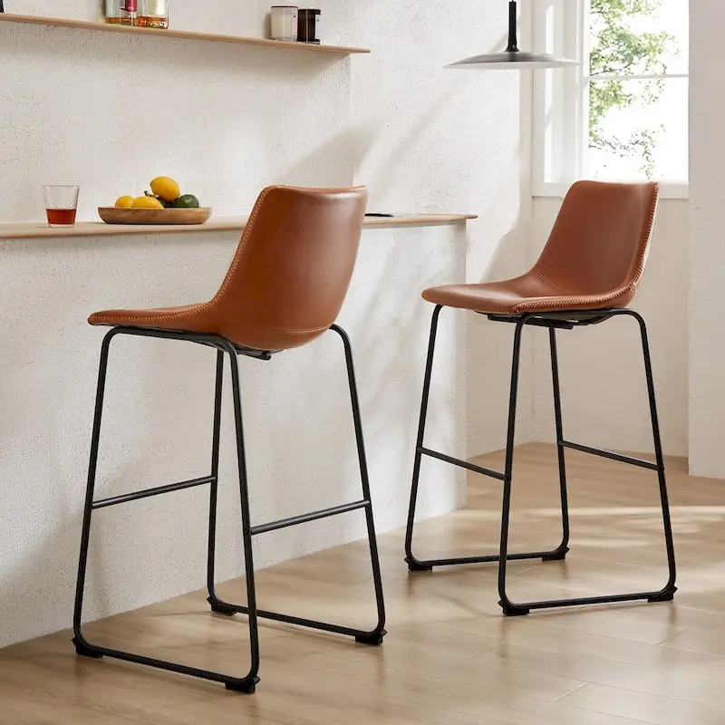 Grey / Black Faux Leather Counter Height Bar Stools, Set of 2