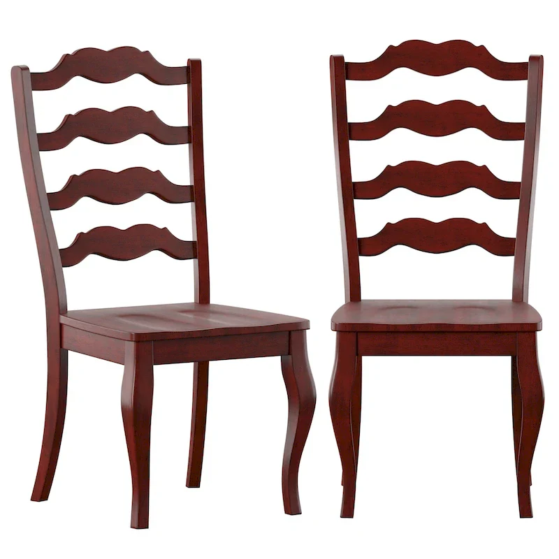 French Ladder Back Wood Dining Chairs (Set of 2)
