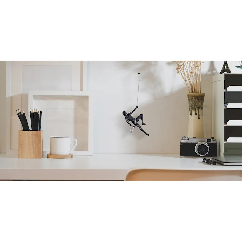 Climbing Man Glossy Black Resin Wall Sculpture - N/A