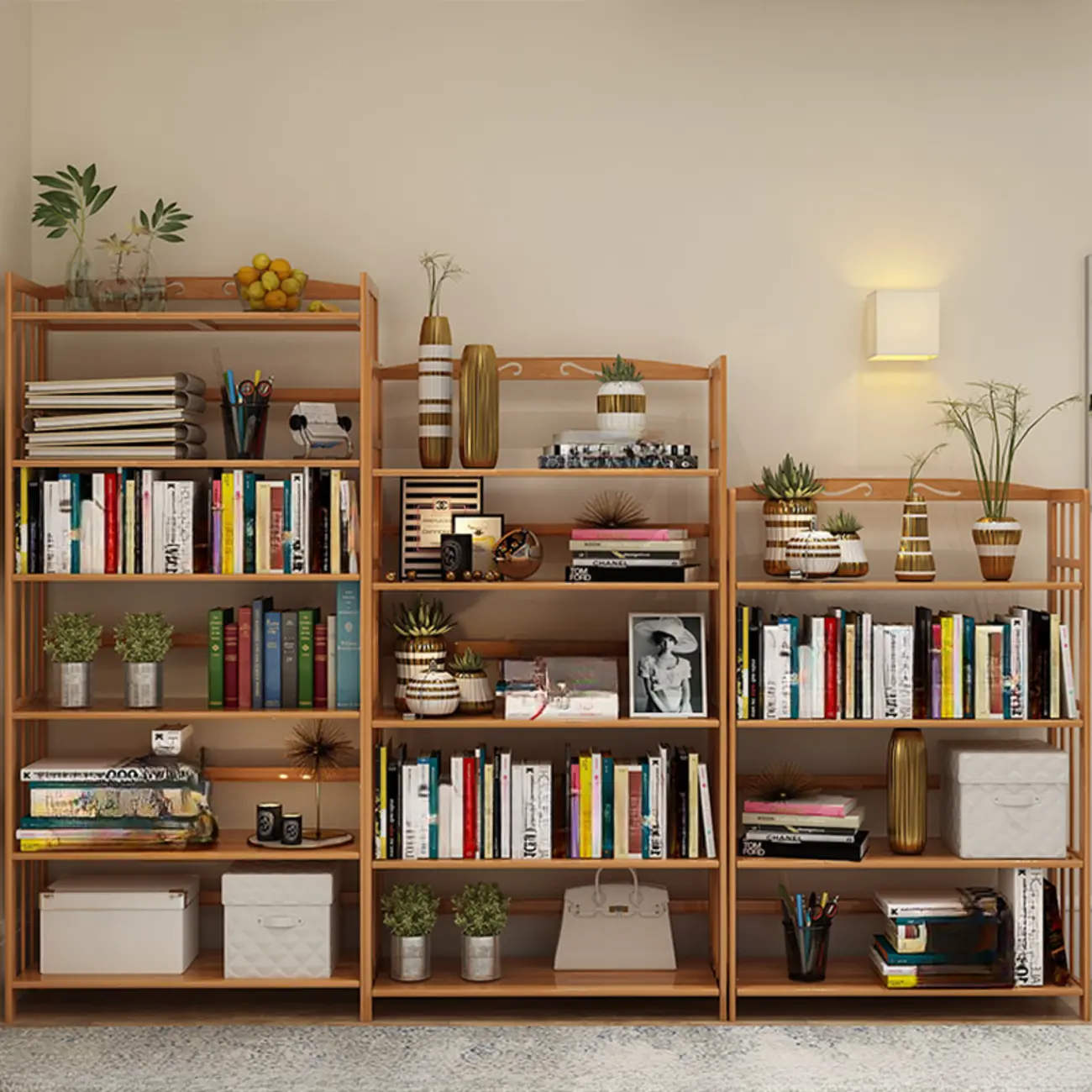 Elegant Nutural Bamboo Vertical Open Back Bookcase