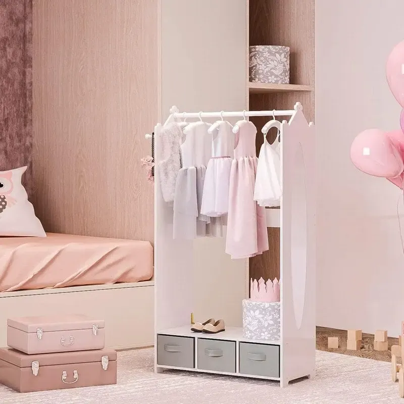 Kids Dress-Up Storage Wardrobe with Mirror and Drawers