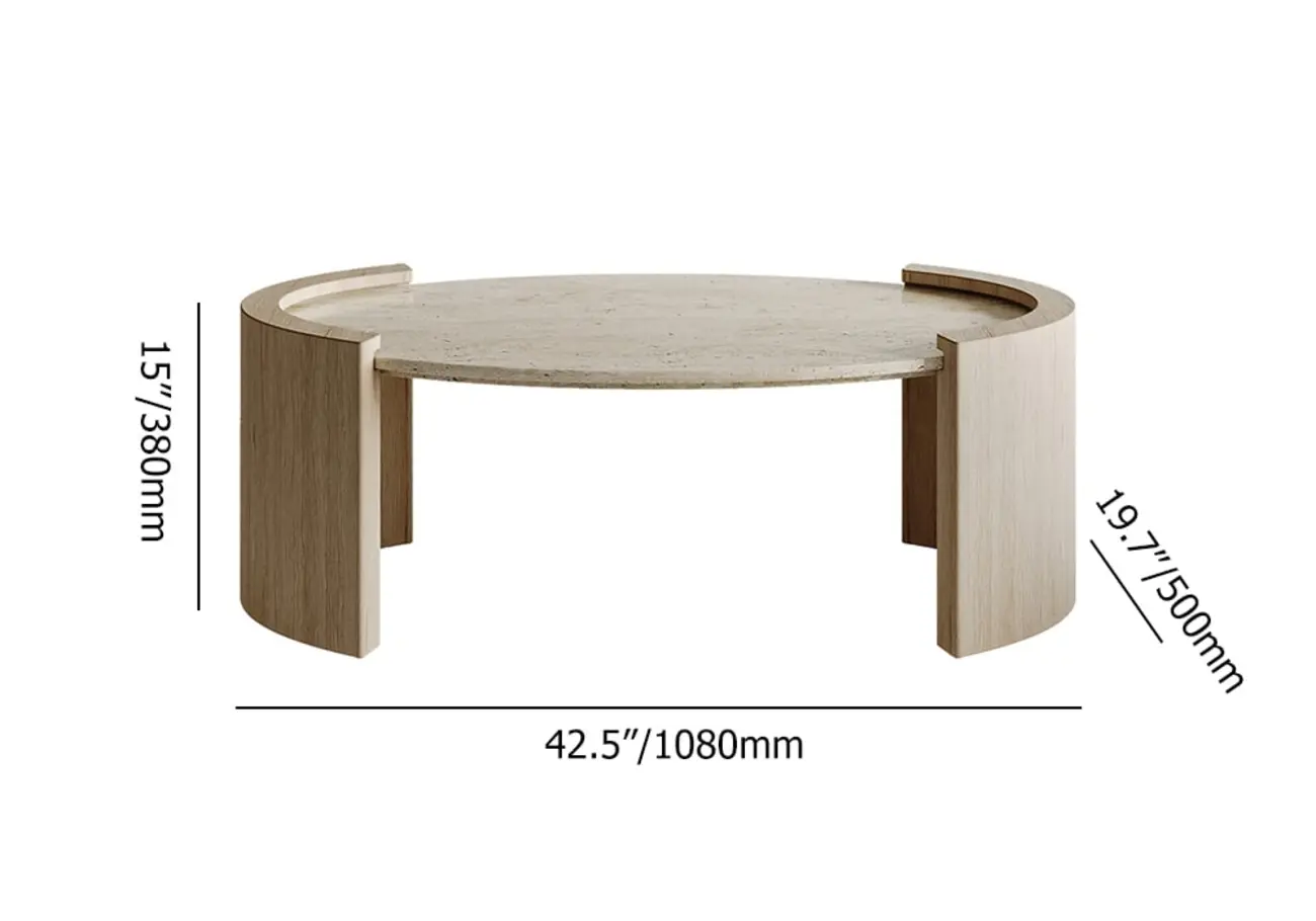 Japandi Oval Travertine Coffee Table in Double Pedestal