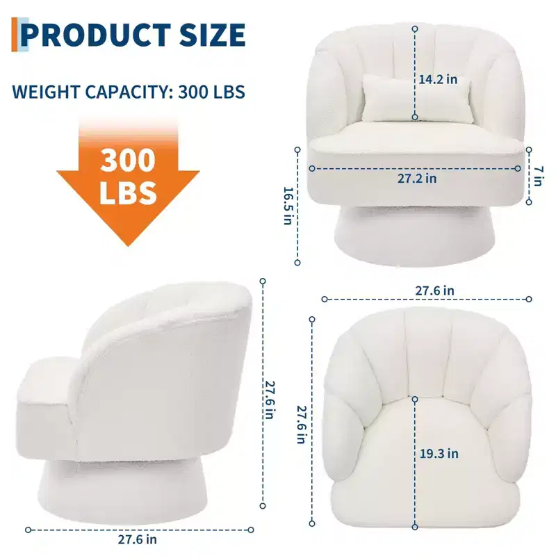 Modern Swivel Barrel Accent Chair, 360 Teddy Fabric Upholstered Armchair with Striped Backrest & Plush Padding, Comfy Round Lounge Chair 2 PCS