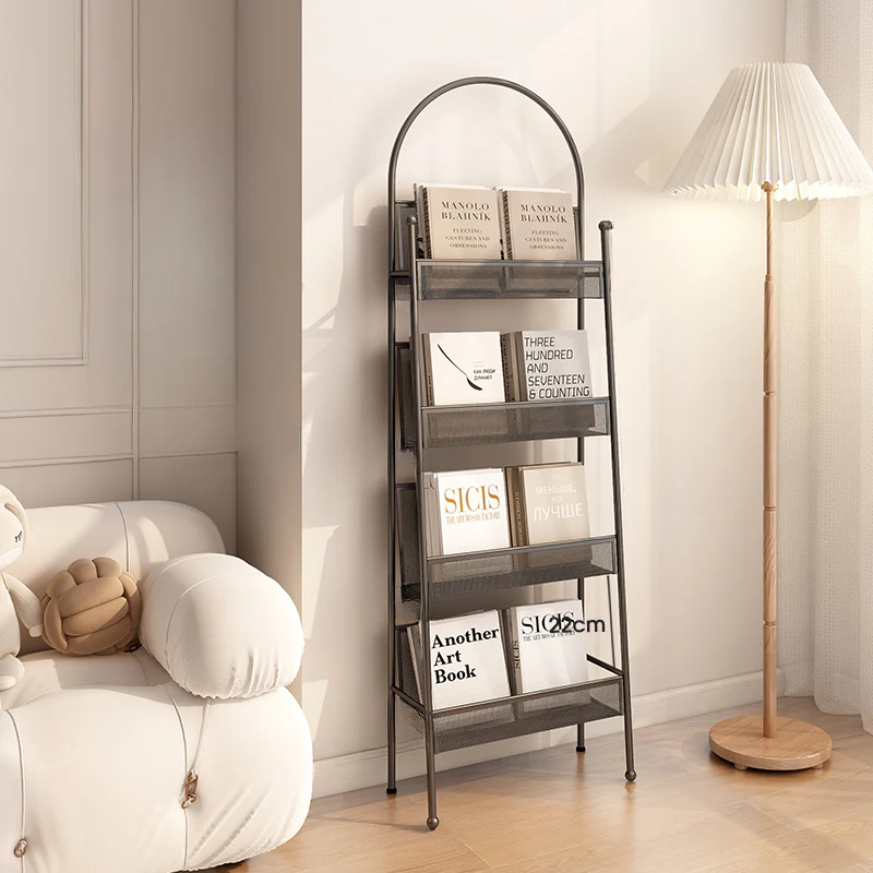 Vertical Metal 4-Shelf Open Back Ladder Bookshelf