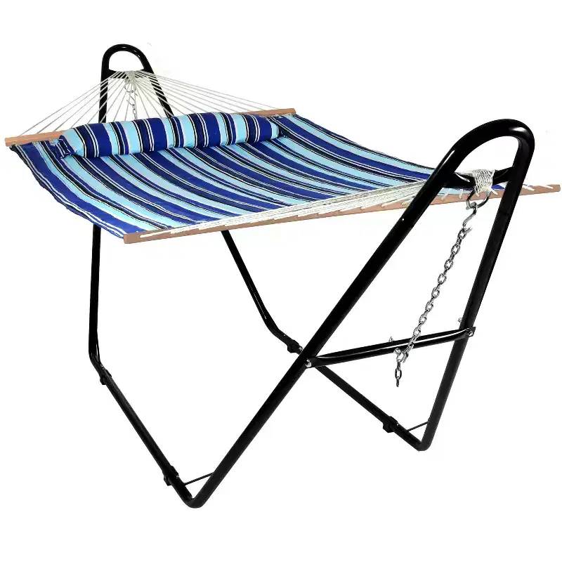 Sunnydaze Double Quilted Fabric Hammock with Universal Steel Stand - 450-Pound Capacity
