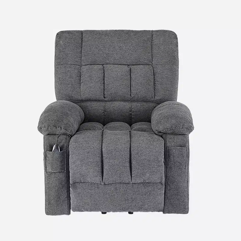 Zeus & Ruta Manual Adjustable Recliner Chair with Breathable Fabric , Side Pockets & High Backrest