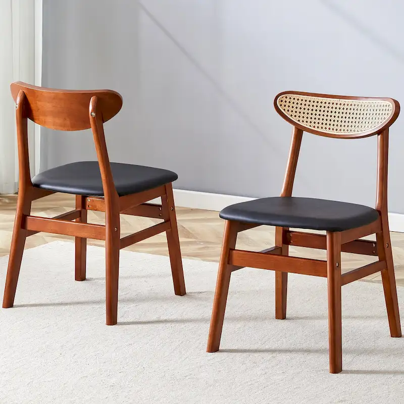 Wooden Dining Chairs Set of 2 with Small Curved Back and PU Cushion