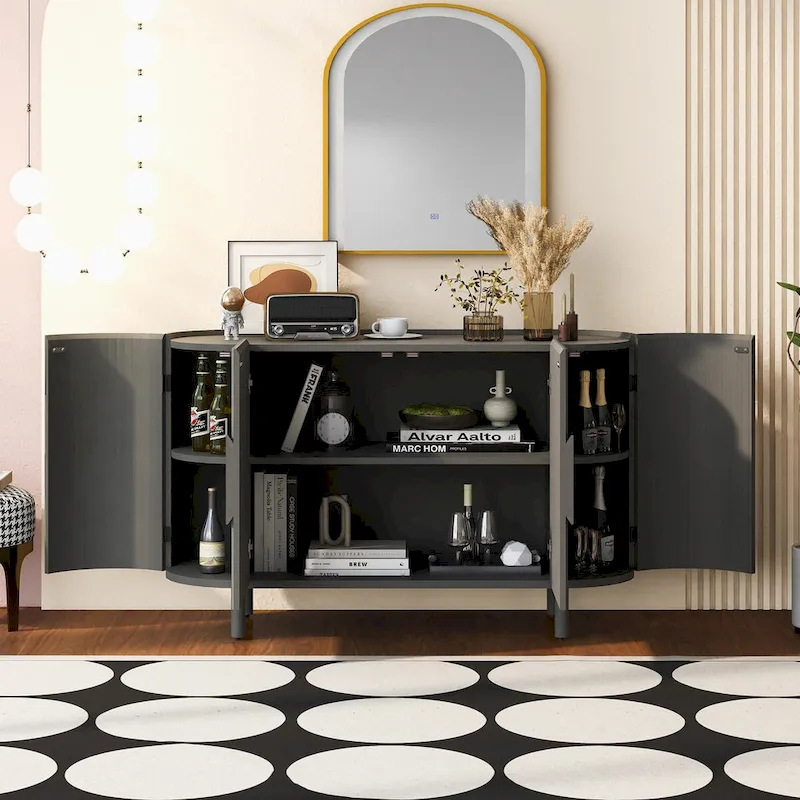 Curved Design Light Luxury Sideboard with Adjustable Shelves
