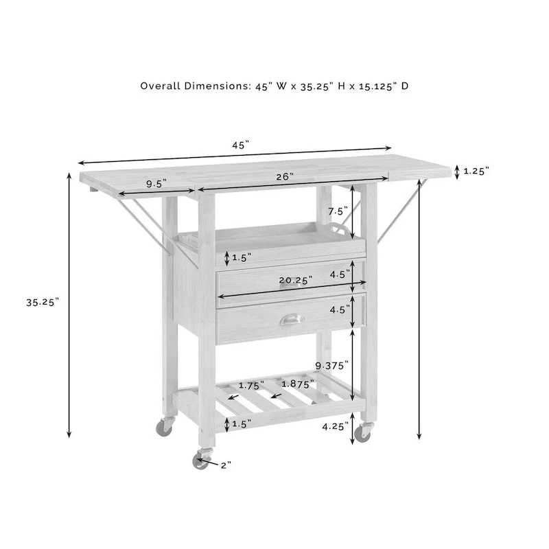 Bristol Double Drop Leaf Kitchen Cart Natural - 15.13d x 45w x 35.25h