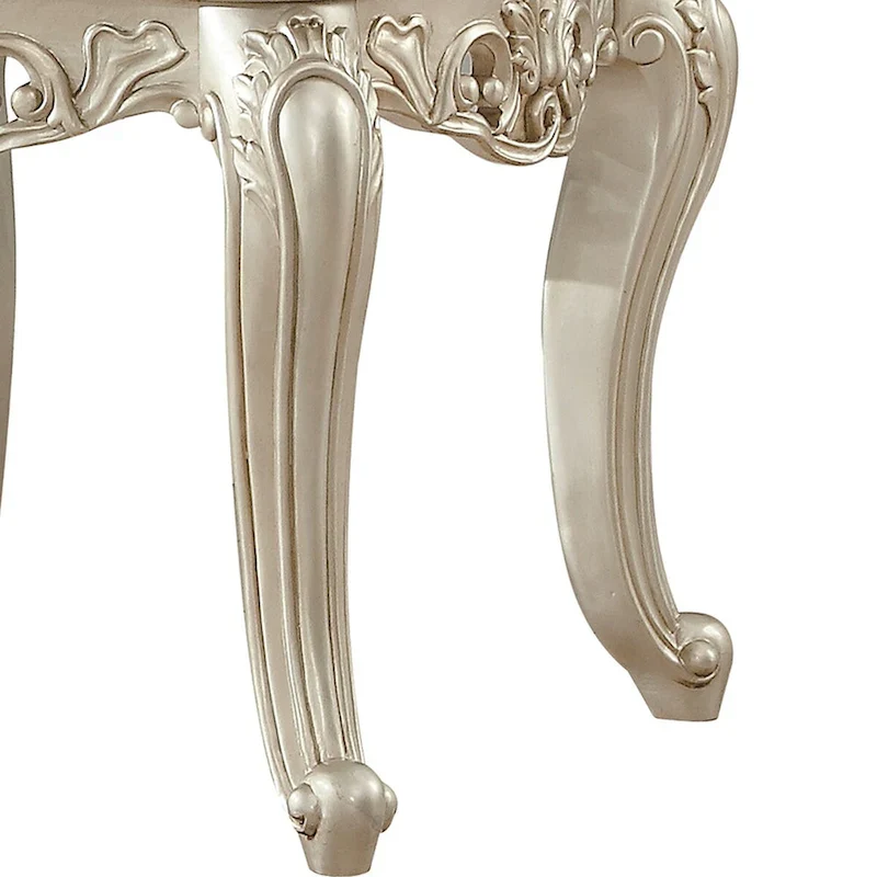 Traditional Style Marble Top End Table with Poly Resin Engravings,Gold