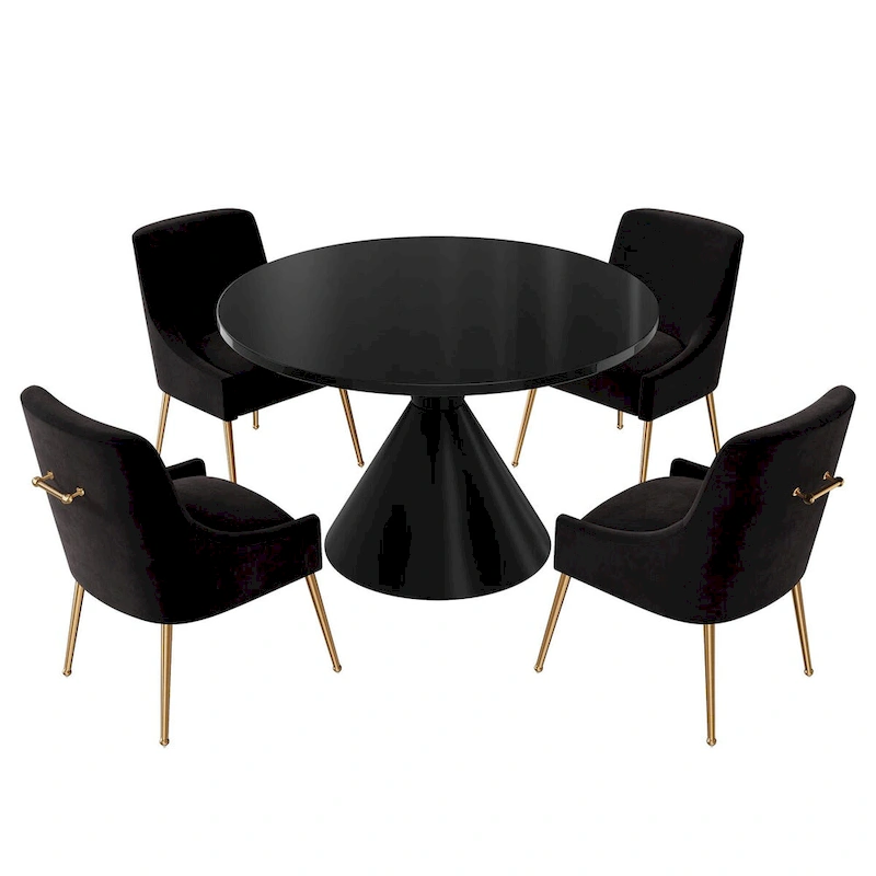 48 Light Luxury Black High Gloss Large Countertop Dining Table with Velvet Dining Chair Set
