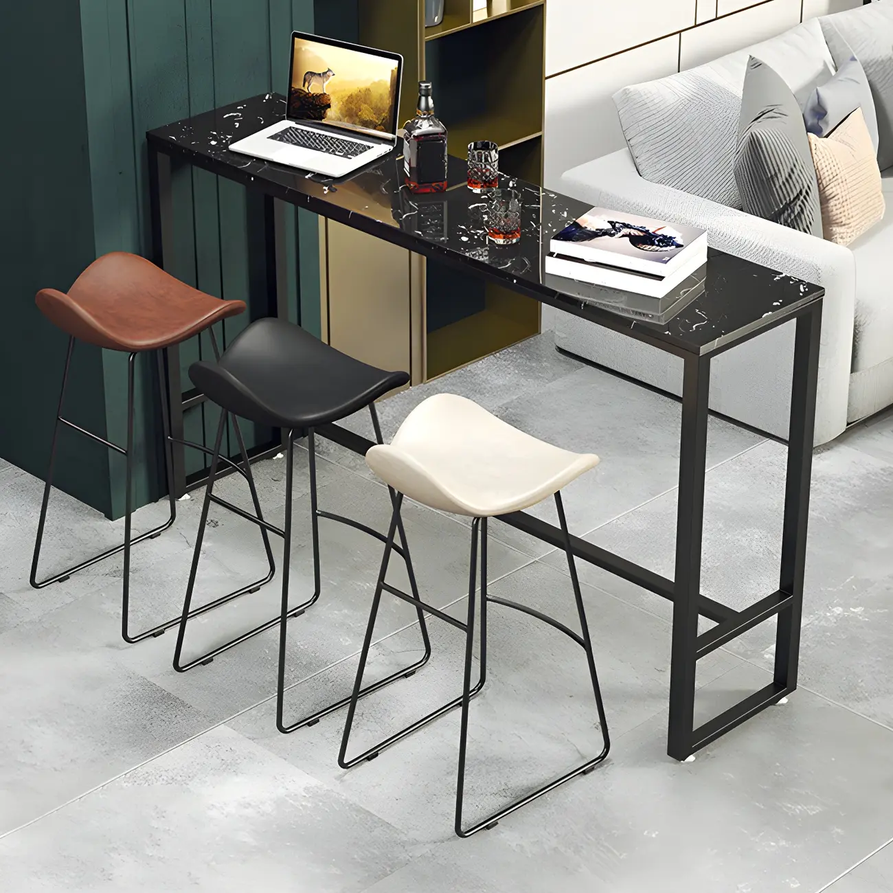 Modern Marble Counter Height Table with Trestle Design