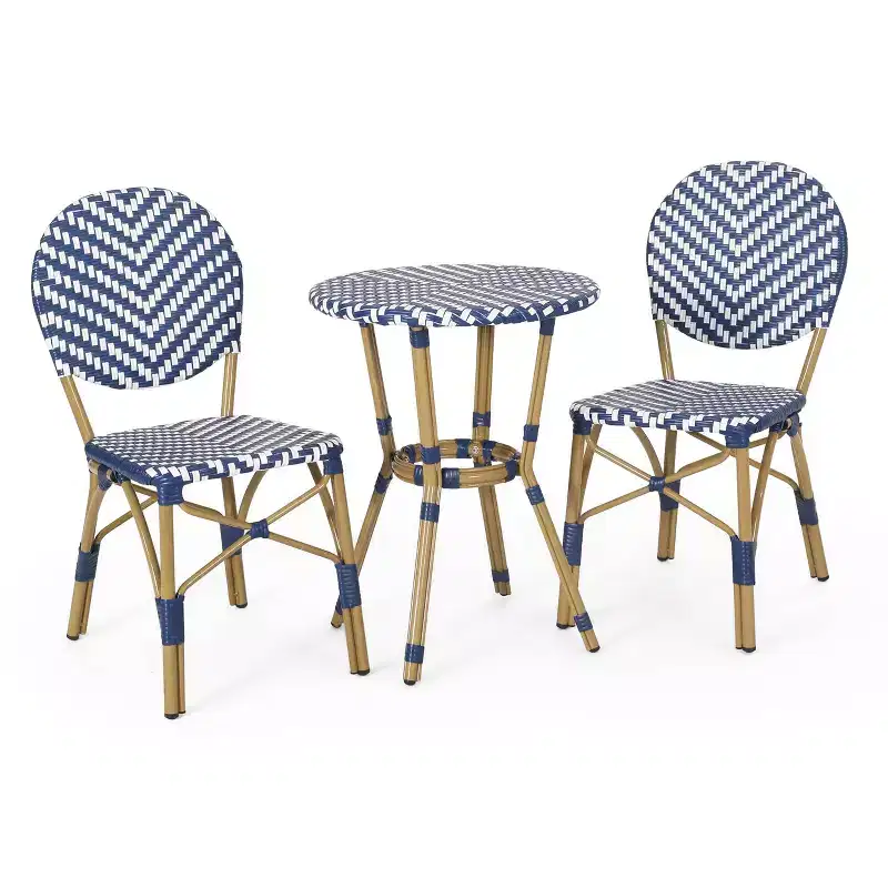Christopher Knight Home Picardy 3pc Outdoor Aluminum French Cafe Set - Navy/White/Bamboo