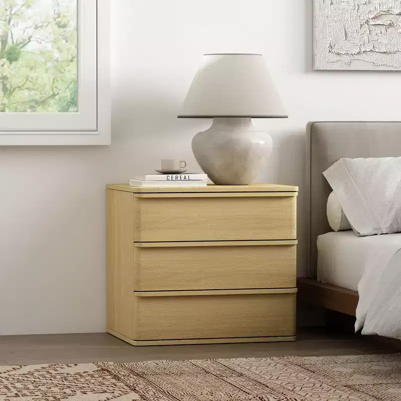 GDFStudio Corral 26 Modern 3-Drawer Wood Nightstand with Rounded Corners