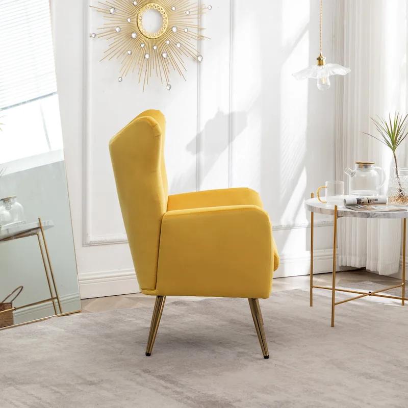 Yellow 30.25 Velvet Button Tufted Accent Chair with Gold Legs