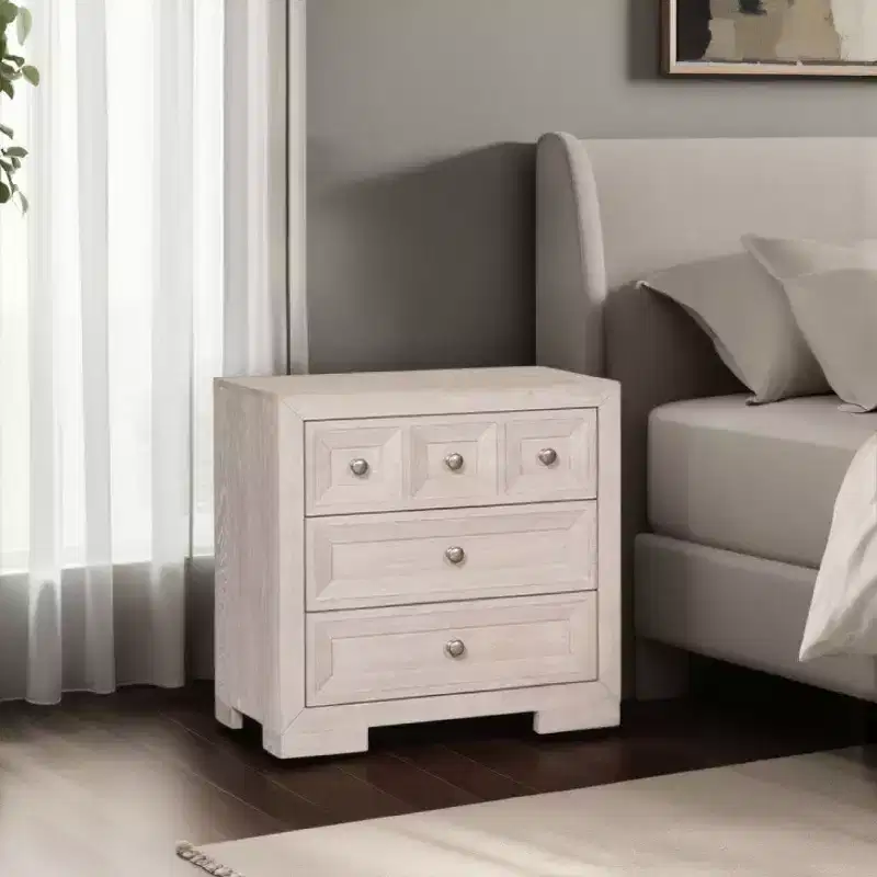 Royal Hampton Kizie Nightstand, USB, 3 Drawers, Bronze, Beige Solid Wood, 28 Inch