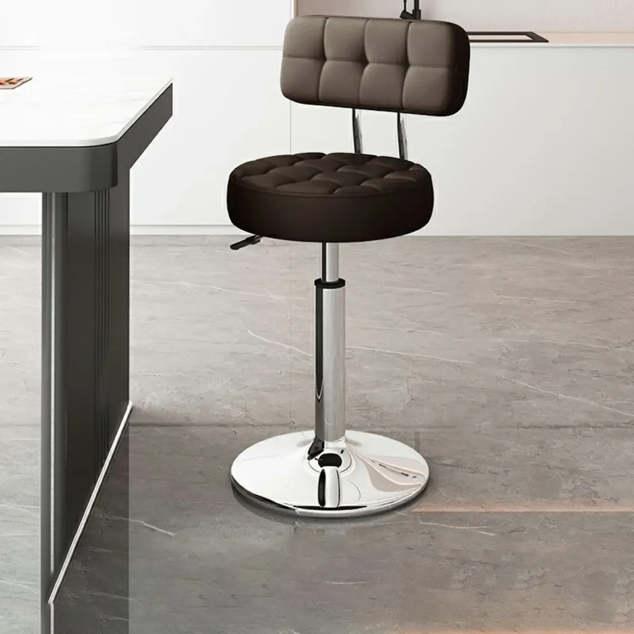 Leather Upholstered Adjustable Swivel Bar Stools