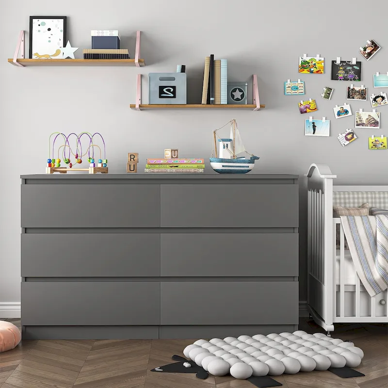 6 drawer 47.25 in. Wide Dresser Wood Double Dresser Large Storage Tower Unit Chest of Drawers TV Stand Dresser