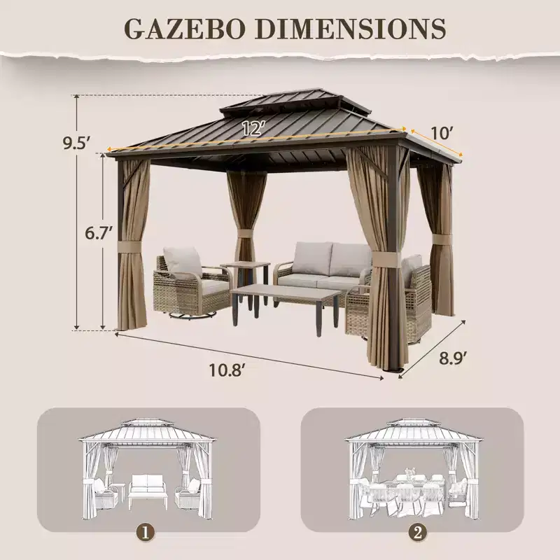 EAGLE PEAK Aluminum Double Hardtop Gazebo with Curtains and Netting
