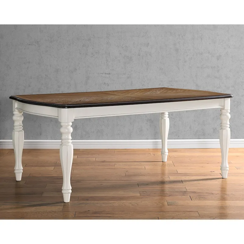 French Country Dining Table, Antique White and Weathered Oak Finish