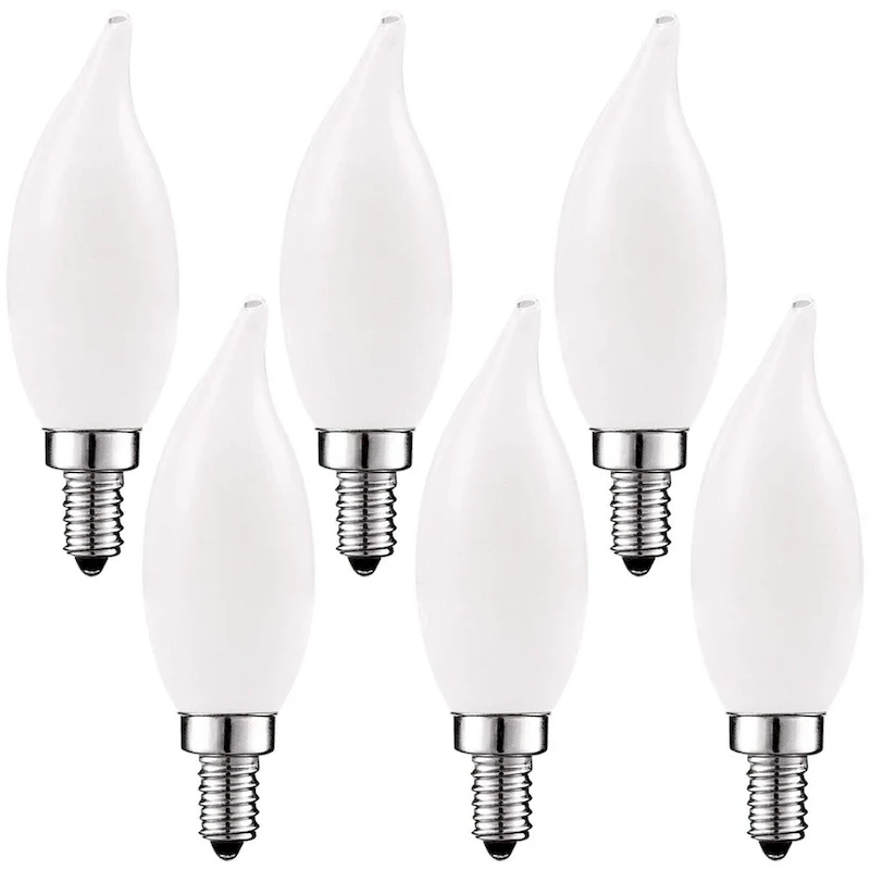 Luxrite 5W Frosted E12 LED Bulb 60W Equivalent, 2700K Warm White, 450 Lumens, Dimmable Candelabra LED Bulbs (6 Pack)