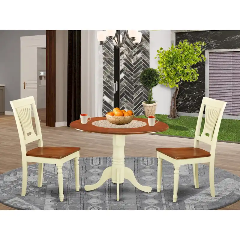 East West Furniture 3 Piece Kitchen Table Set- a Round Dining Table and 2 Dining Room Chairs, Buttermilk & Cherry (Seat Options)