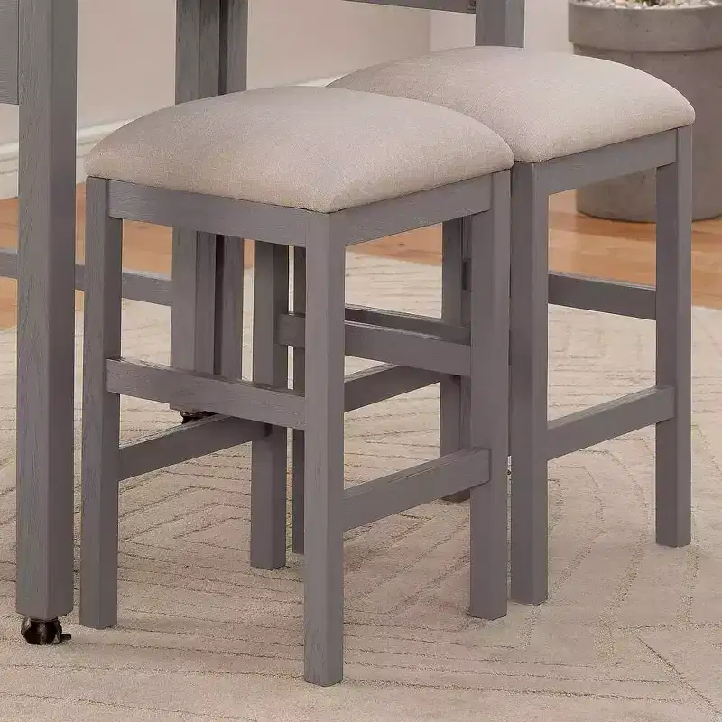 24/7 Shop At Home Gardenside Upholstered Square Counter Height Barstools, Wood Legs & Footrest: Light Gray/Beige