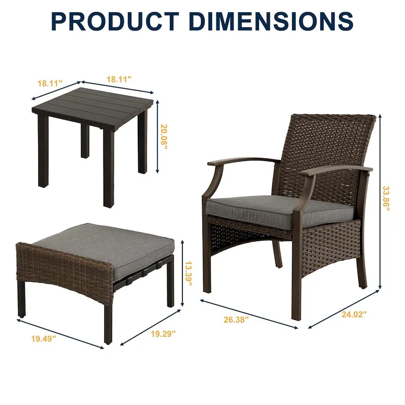 5 PCS Patio Conversation Set with Cushions with Coffee Table & Ottoman