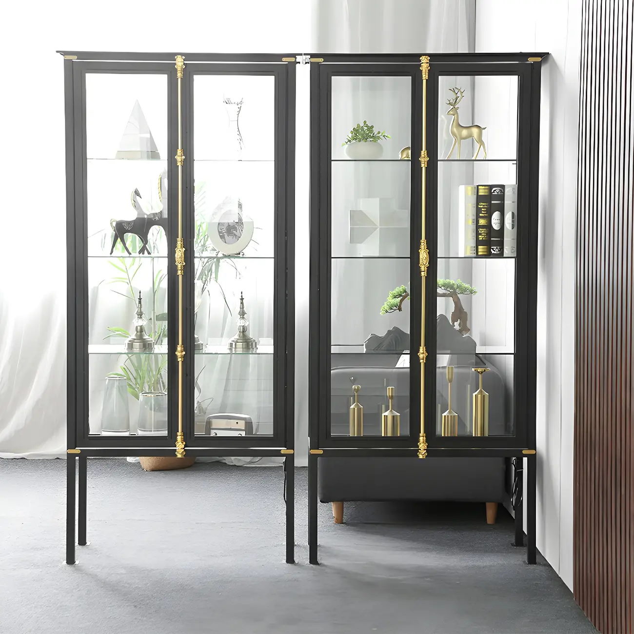 Glam Black Metal Frame Glass Curio Cabinet