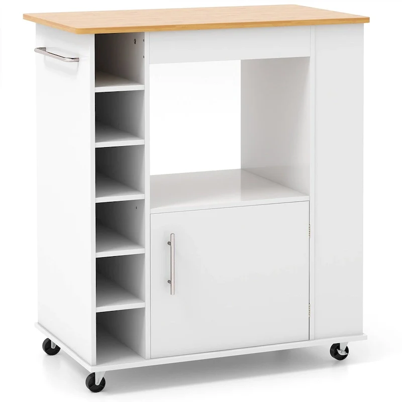 Kitchen Island Rolling Cart with Towel Rack Storage Cart on Wheels
