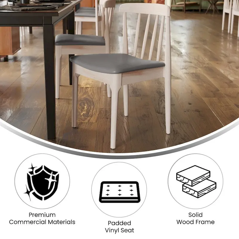 Commercial Solid Wood Dining Chair with Vinyl Padded Seat