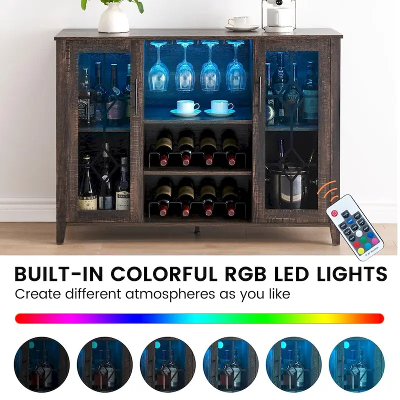 Wine Bar Cabinet with LED Light - 15.7D x 47.2W x 34.61H