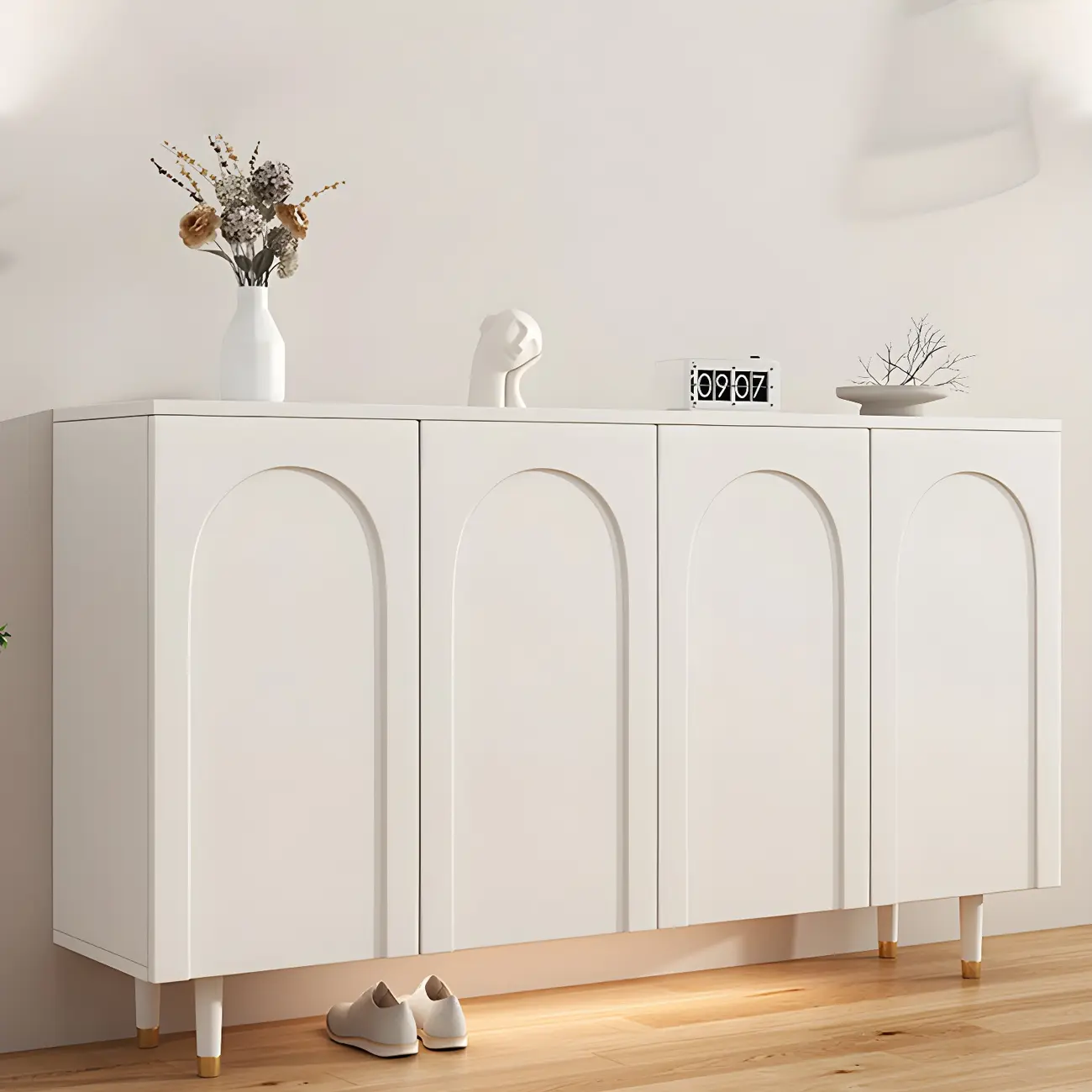 Green Wood Shoe Cabinet with Adjustable Shelves