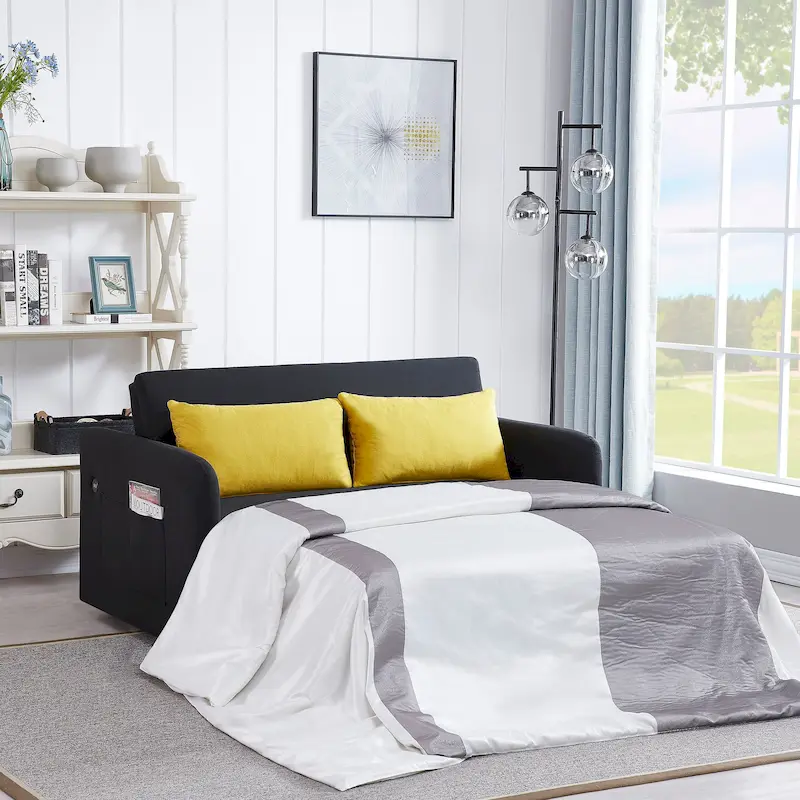 Grey / White / Black Convertible Sofa Bed with USB Port – Seats 2