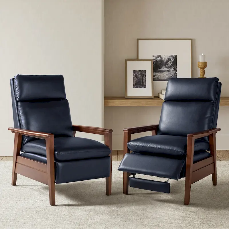 Patrick Mid-century Vegan Leather Solid Wood Recliner Set of 2 by