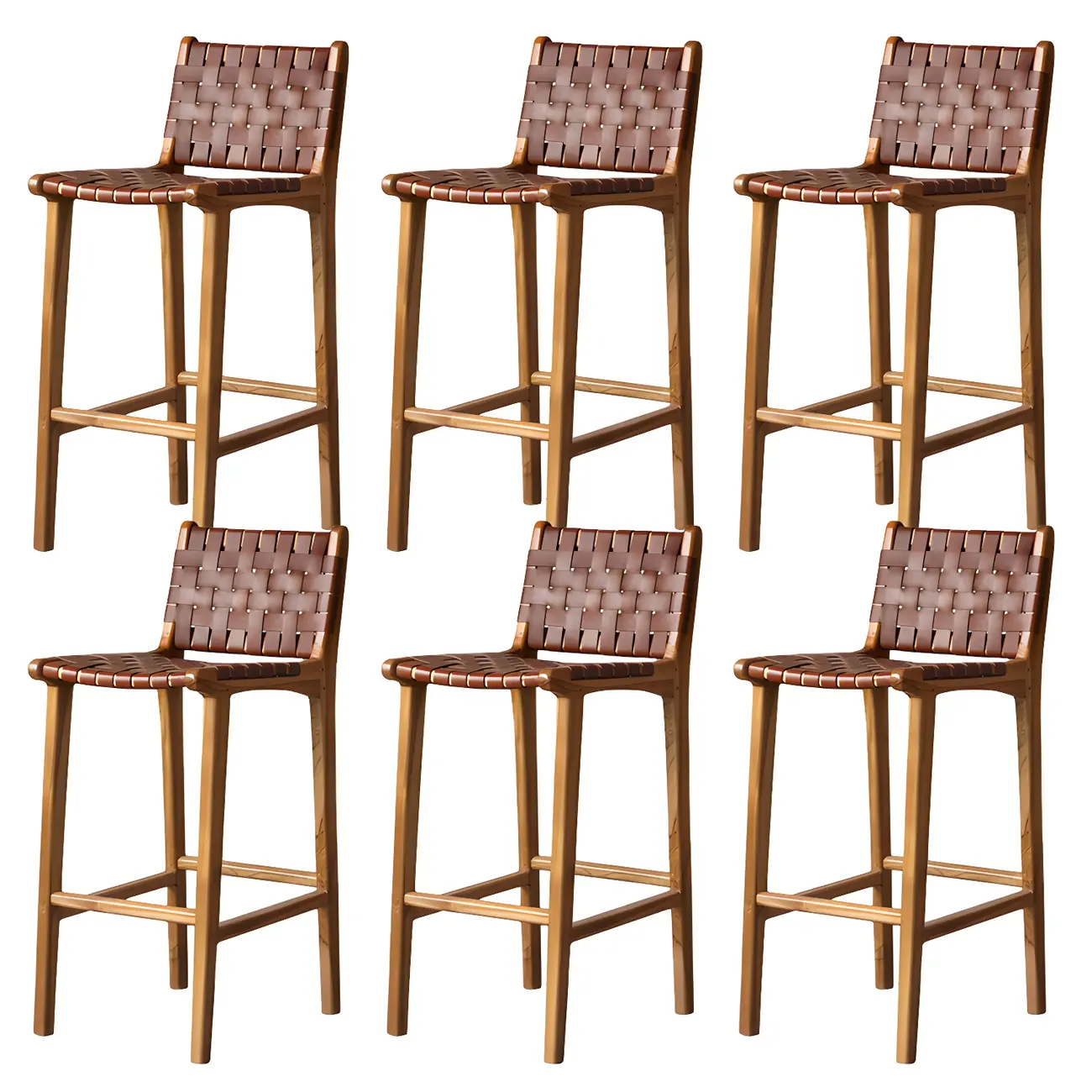 Rustic Reddish Brown Wooden Woven Bar Stool