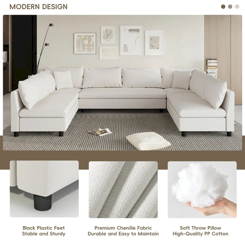 Modular Sectional Sofa, Reversible U Shaped Chenille Couch Set