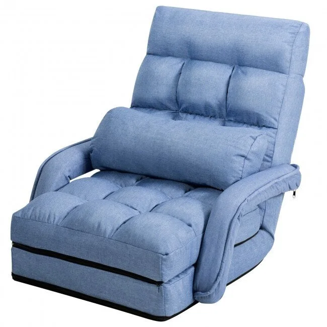 Folding Lazy Floor Chair Sofa with Armrests and Pillow - 22  x 26  x 29  (L x W x H)