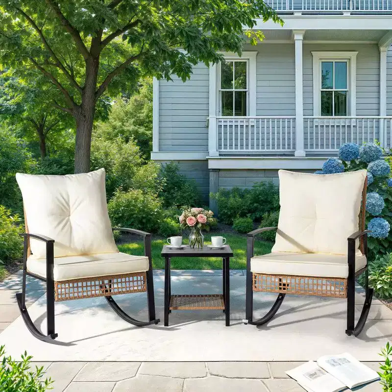 Karl Home Patio 3-Piece Wicker Rocking Conversation Set