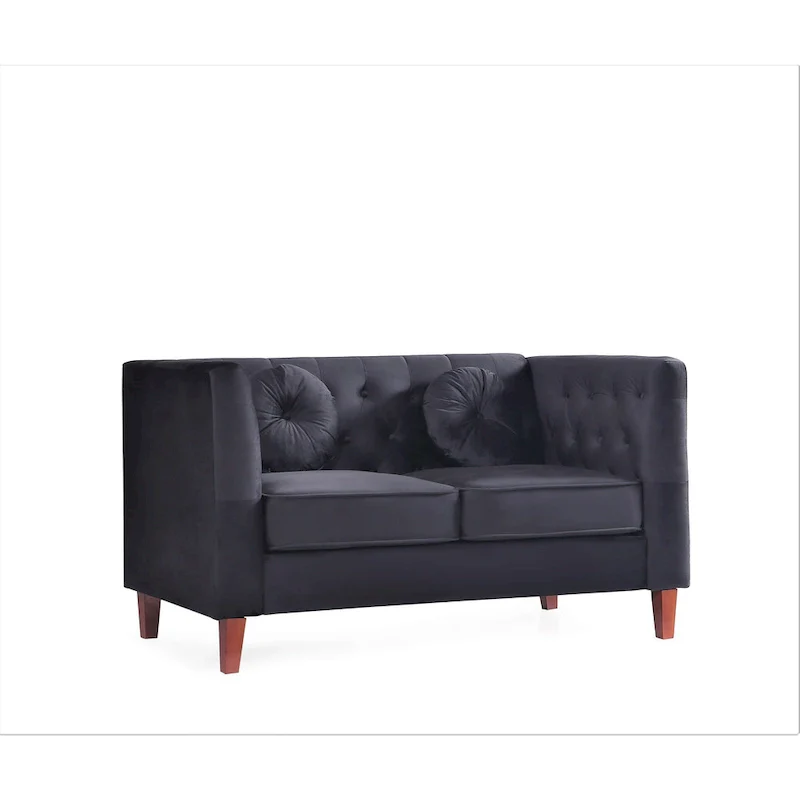 US PRIDE FURNITURE Velvet Classic Chesterfield Loveseat with Wood legs