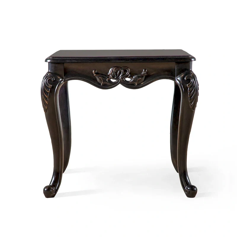 Black / Champagne Baroque-Style Solid Wood End Table with Carved Cabriole Legs, 1-Person