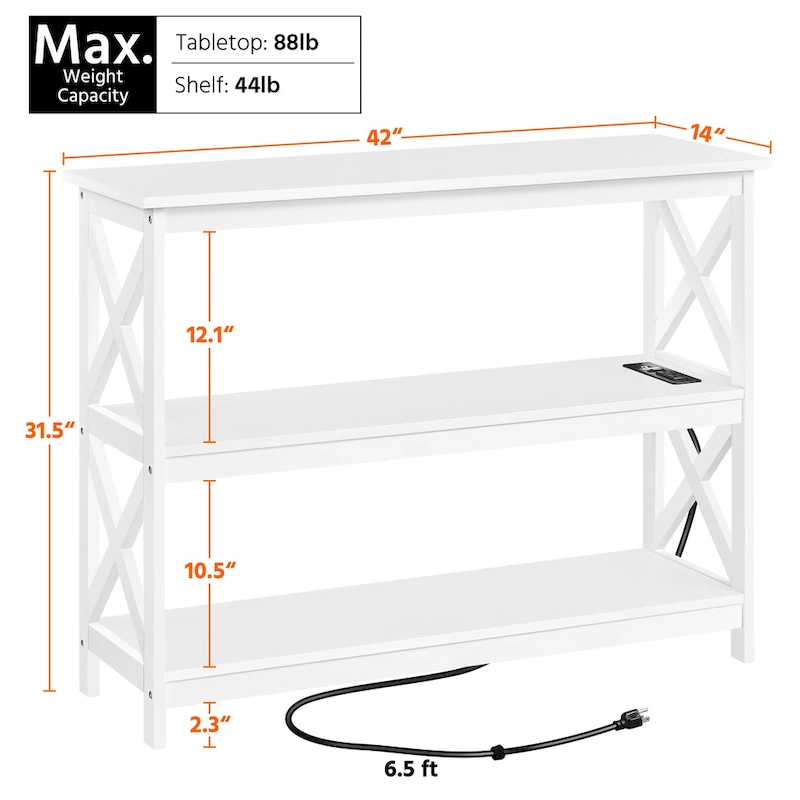 Yaheetech 3-Tier Wooden Console Table with Power Outlet Sofa Side Table