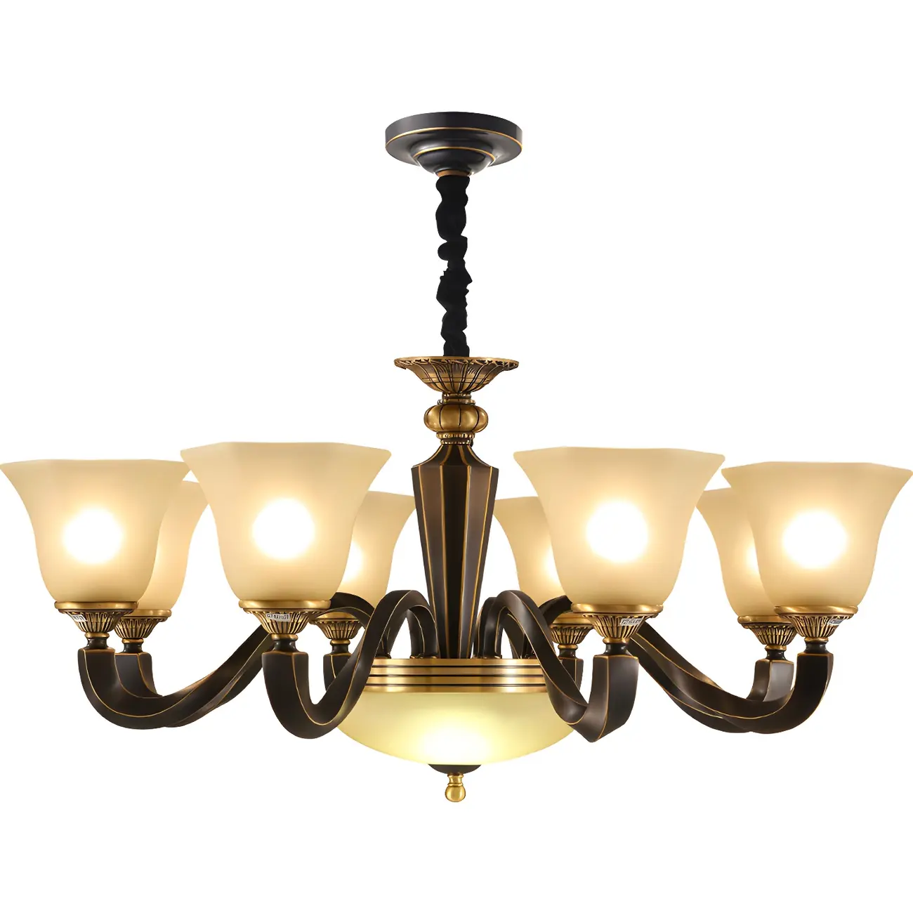 Black Glass Curved Metal Classic Chandelier Light