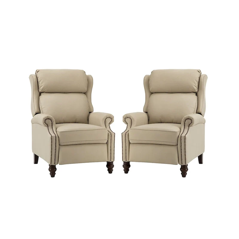 Noemon Modern Genuine Leather Recliner with Nailhead Trims Set of 2 by HULALA HOME