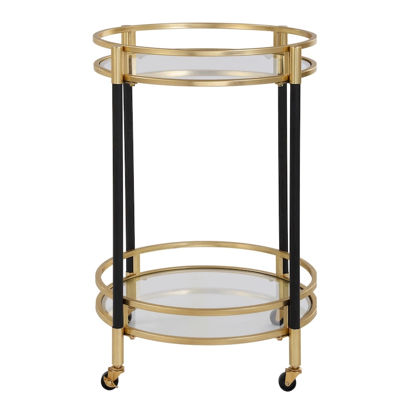 Two Tier Round Bar Serving Cart - 29.75 - Black and Gold